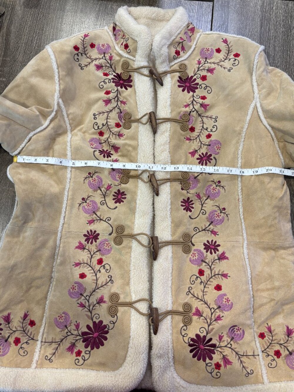 Phoebe From Friends Jacket Embroidered Penny Lane Suede Sherpa St. John's Bay XL - Picture 3 of 6